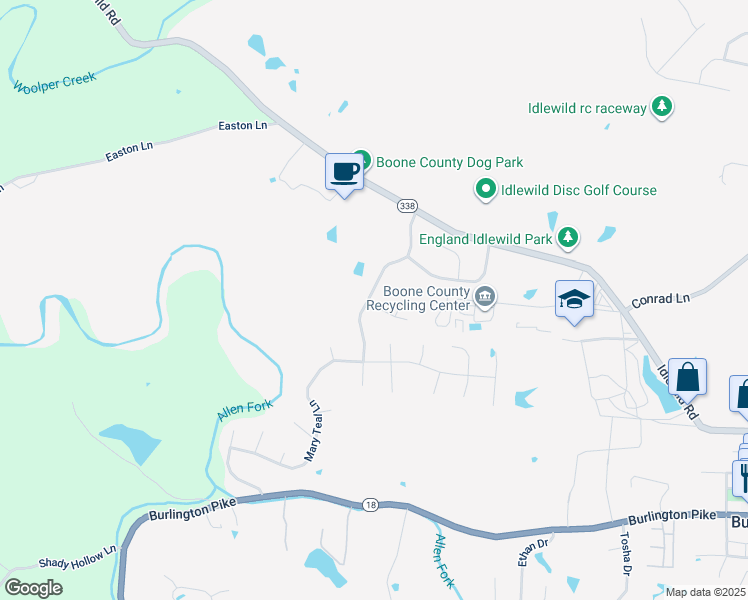 map of restaurants, bars, coffee shops, grocery stores, and more near 3628 Benton Court in Burlington