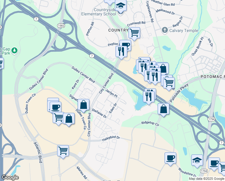 map of restaurants, bars, coffee shops, grocery stores, and more near Bennett Station Square in Loudoun County