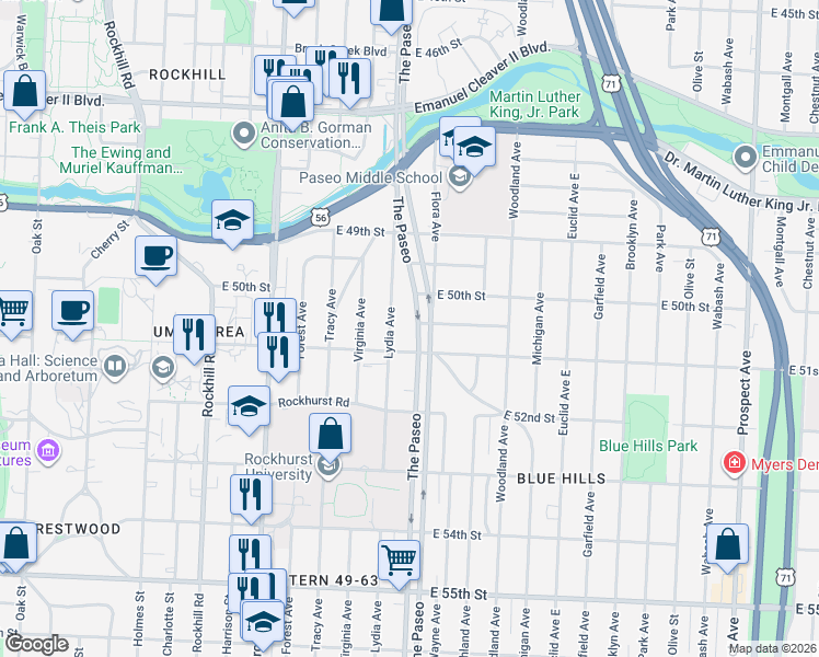 map of restaurants, bars, coffee shops, grocery stores, and more near in Kansas City