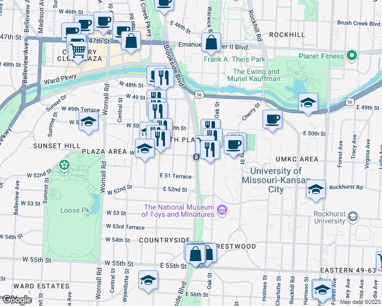 map of restaurants, bars, coffee shops, grocery stores, and more near in Kansas City