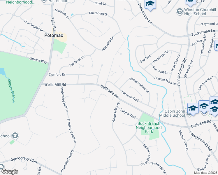 map of restaurants, bars, coffee shops, grocery stores, and more near 8913 Bells Mill Road in Rockville