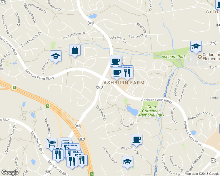 map of restaurants, bars, coffee shops, grocery stores, and more near 21017 Coach House Square in Ashburn