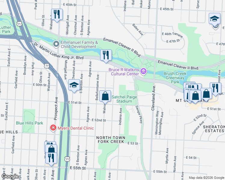 map of restaurants, bars, coffee shops, grocery stores, and more near in Kansas City
