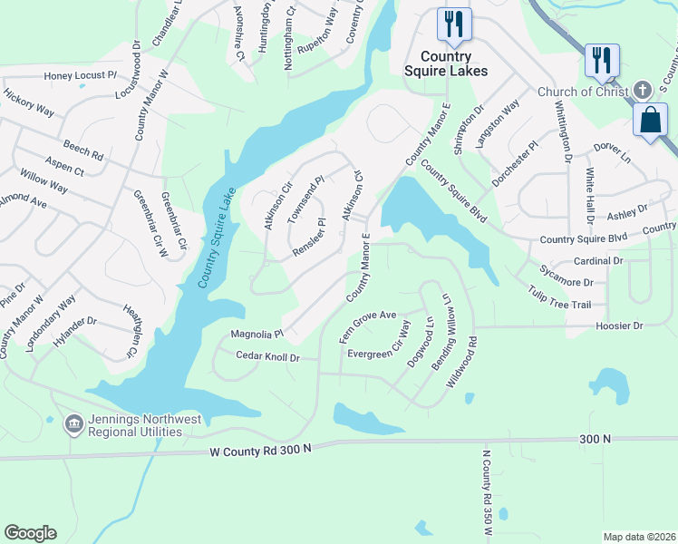 map of restaurants, bars, coffee shops, grocery stores, and more near 1037 Country Manor Street in North Vernon