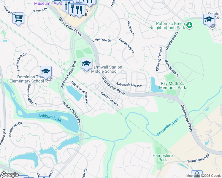 map of restaurants, bars, coffee shops, grocery stores, and more near 44258 Marchand Lane in Ashburn
