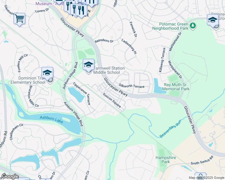 map of restaurants, bars, coffee shops, grocery stores, and more near 44256 Marchand Lane in Ashburn