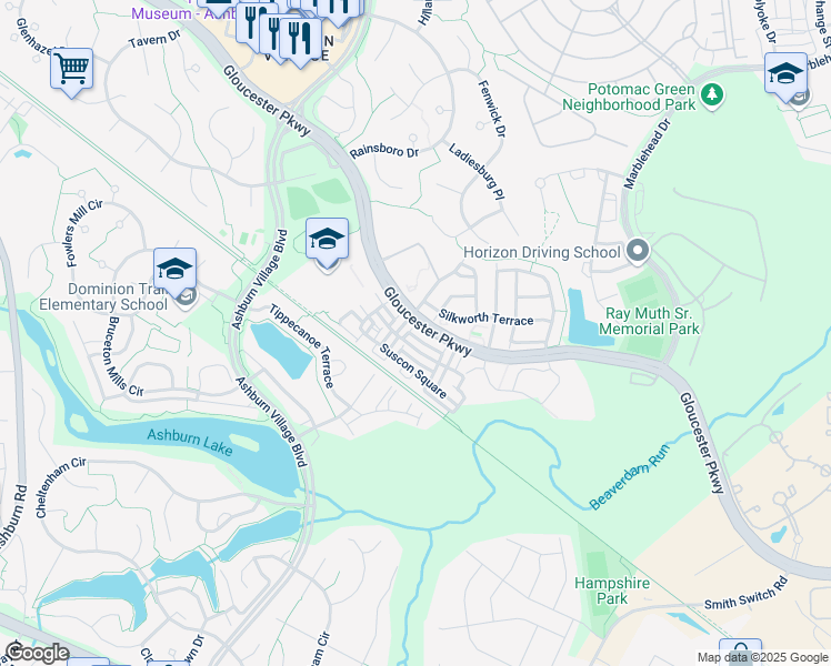 map of restaurants, bars, coffee shops, grocery stores, and more near 44256 Marchand Lane in Ashburn