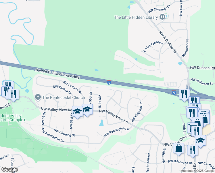 map of restaurants, bars, coffee shops, grocery stores, and more near 4600 Northwest Amesbury Place in Blue Springs