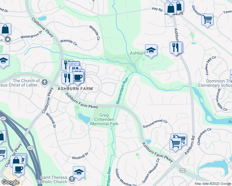map of restaurants, bars, coffee shops, grocery stores, and more near 43564 Blacksmith Square in Ashburn