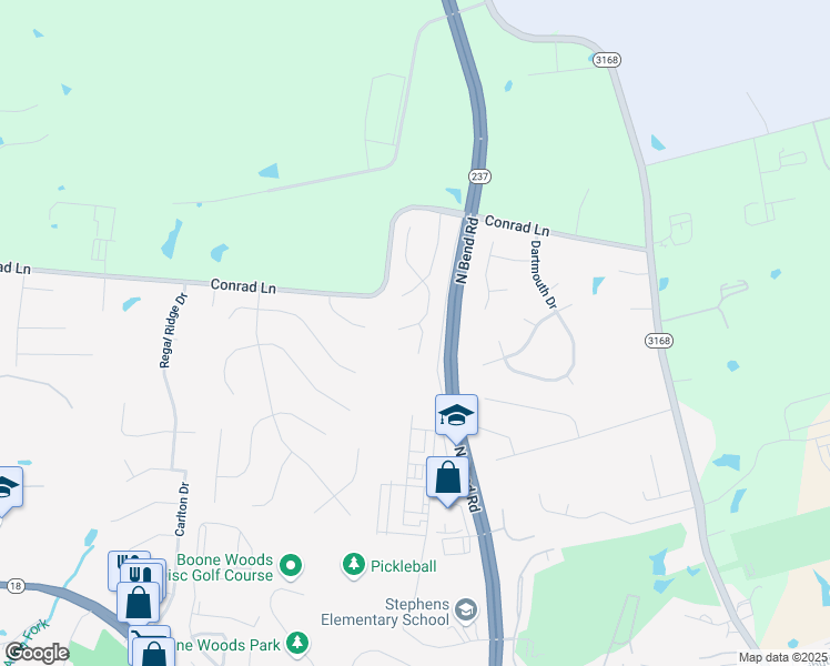 map of restaurants, bars, coffee shops, grocery stores, and more near 5024 Whitetail Court in Burlington