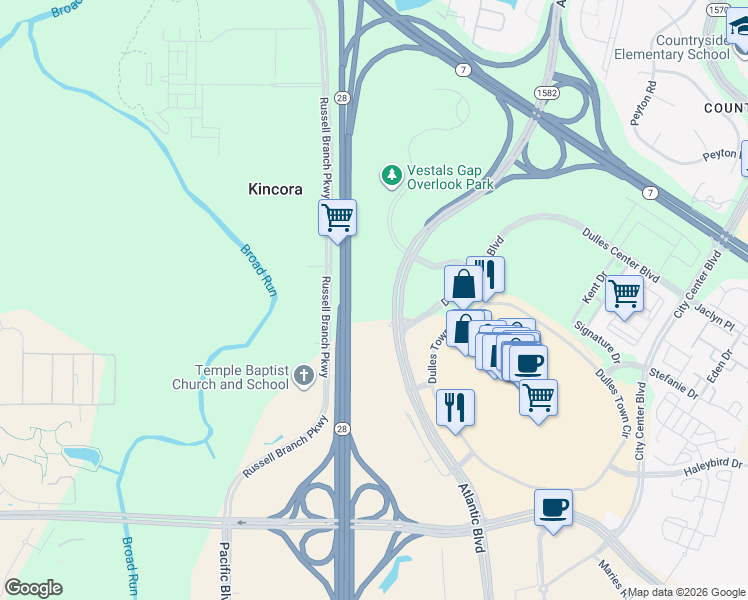 map of restaurants, bars, coffee shops, grocery stores, and more near 21000 Atlantic Boulevard in Sterling