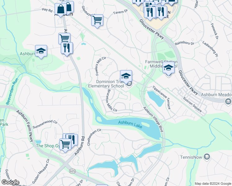 map of restaurants, bars, coffee shops, grocery stores, and more near 21008 Lemon Springs Terrace in Ashburn