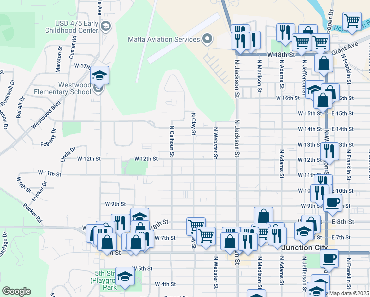 map of restaurants, bars, coffee shops, grocery stores, and more near 708 West 13th Street in Junction City