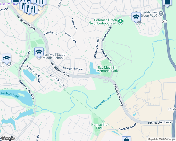 map of restaurants, bars, coffee shops, grocery stores, and more near 20960 Winola Terrace in Ashburn