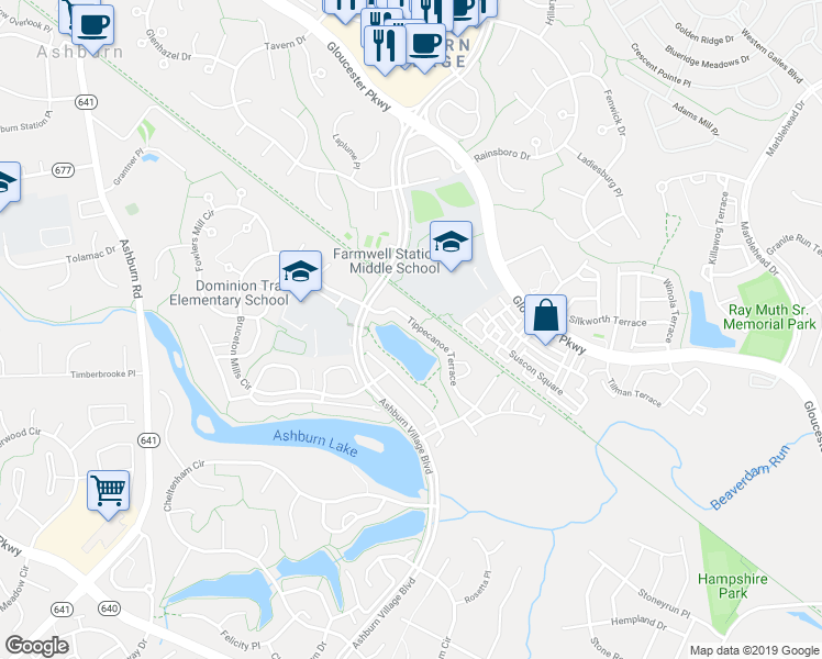 map of restaurants, bars, coffee shops, grocery stores, and more near 44117 Tippecanoe Terrace in Ashburn