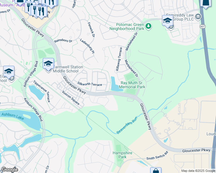 map of restaurants, bars, coffee shops, grocery stores, and more near 20960 Winola Terrace in Ashburn