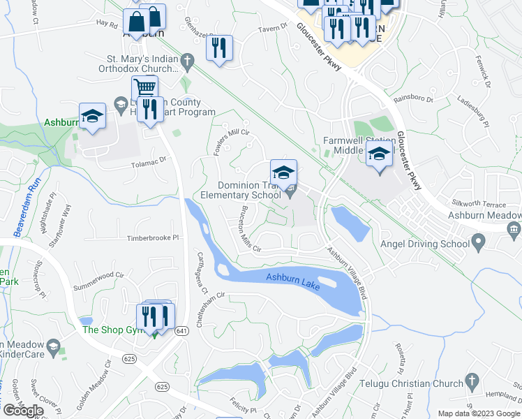 map of restaurants, bars, coffee shops, grocery stores, and more near 21006 Lemon Springs Terrace in Ashburn