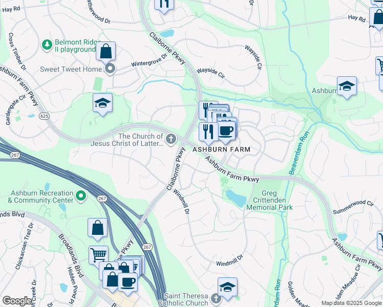 map of restaurants, bars, coffee shops, grocery stores, and more near 20972 Strawrick Terrace in Ashburn