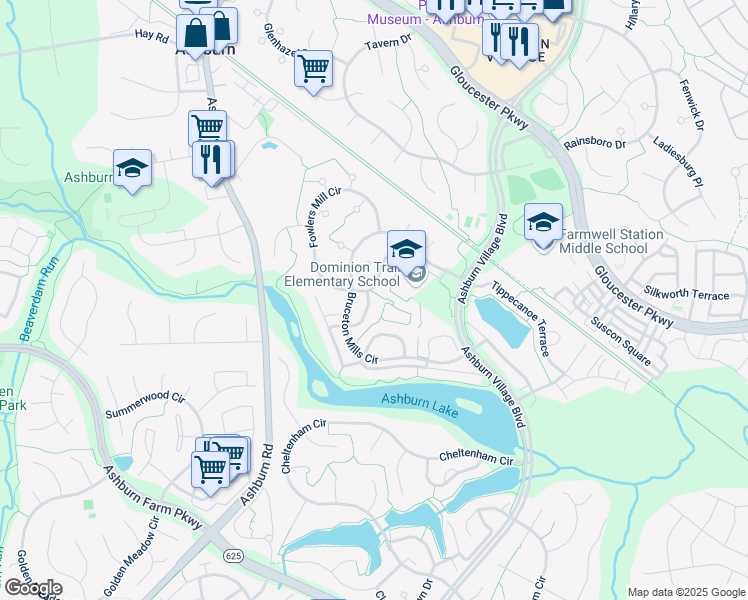 map of restaurants, bars, coffee shops, grocery stores, and more near 21004 Lemon Springs Terrace in Ashburn