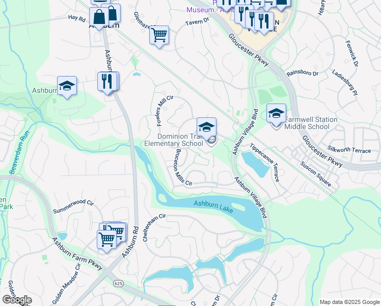 map of restaurants, bars, coffee shops, grocery stores, and more near 21004 Lemon Springs Terrace in Ashburn