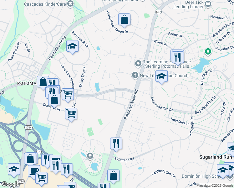 map of restaurants, bars, coffee shops, grocery stores, and more near 20924 Stanmoor Terrace in Sterling