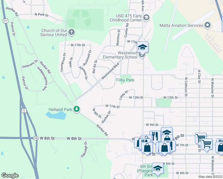 map of restaurants, bars, coffee shops, grocery stores, and more near 1321 Fogarty Drive in Junction City