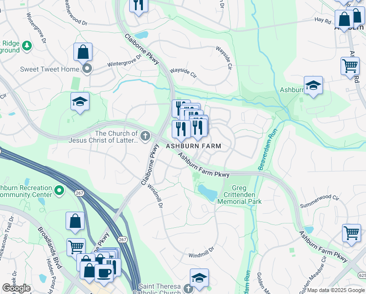 map of restaurants, bars, coffee shops, grocery stores, and more near 43345 Junction Plaza in Ashburn