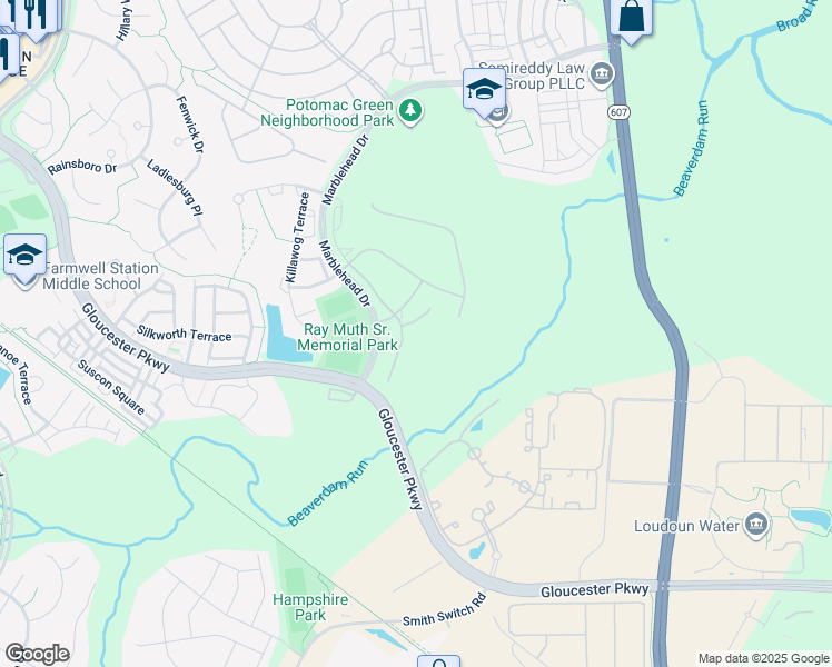 map of restaurants, bars, coffee shops, grocery stores, and more near 44589 York Crest Terrace in Ashburn
