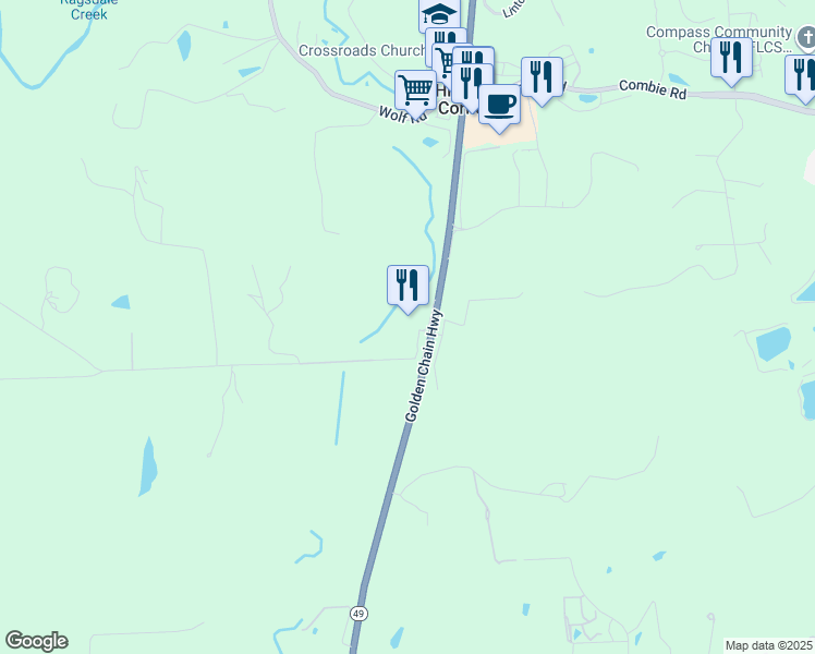 map of restaurants, bars, coffee shops, grocery stores, and more near 10066 Streeter Road in Auburn