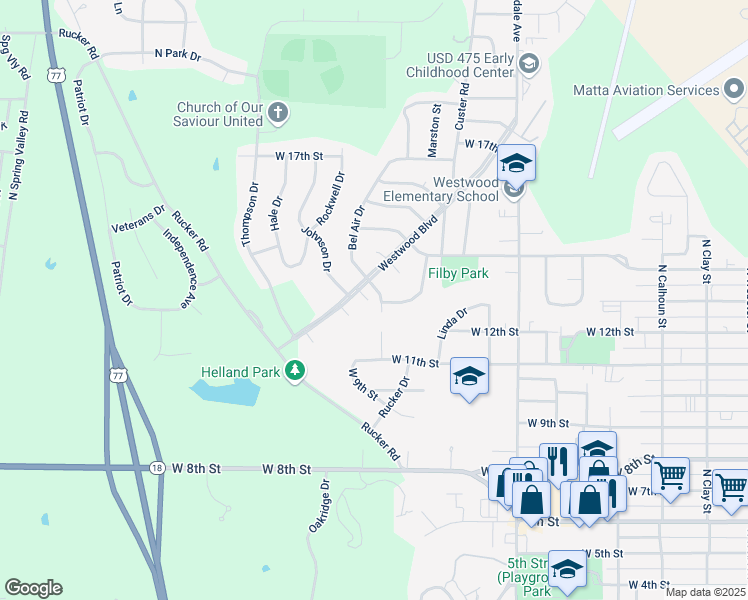 map of restaurants, bars, coffee shops, grocery stores, and more near 1406 Settgast Circle in Junction City