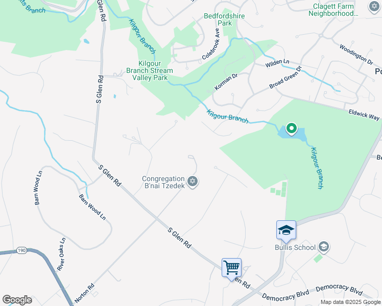 map of restaurants, bars, coffee shops, grocery stores, and more near 10701 South Glen Road in Potomac