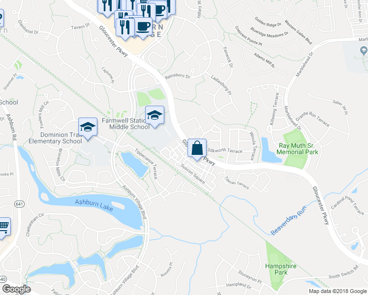 map of restaurants, bars, coffee shops, grocery stores, and more near 20976 Albion Lane in Ashburn