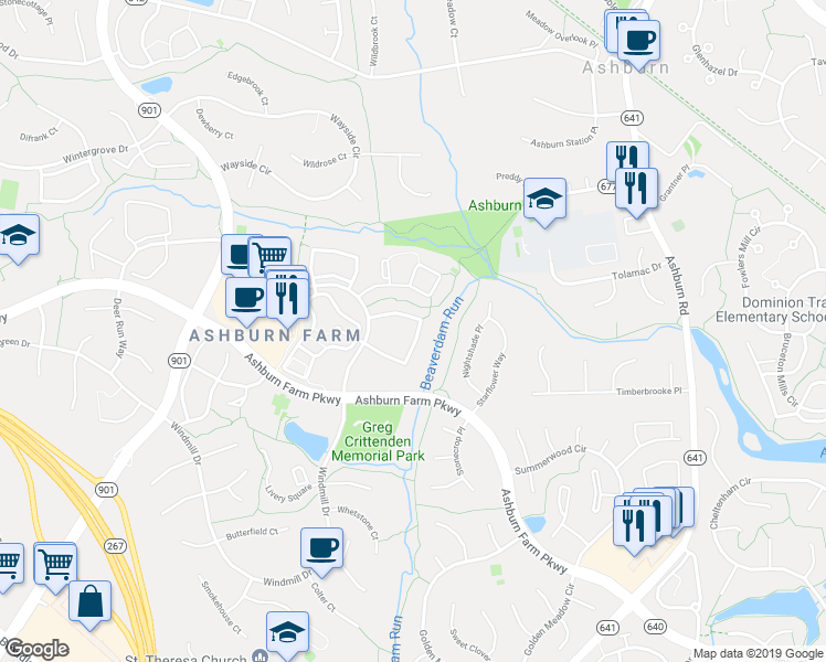 map of restaurants, bars, coffee shops, grocery stores, and more near 43547 Blacksmith Square in Ashburn