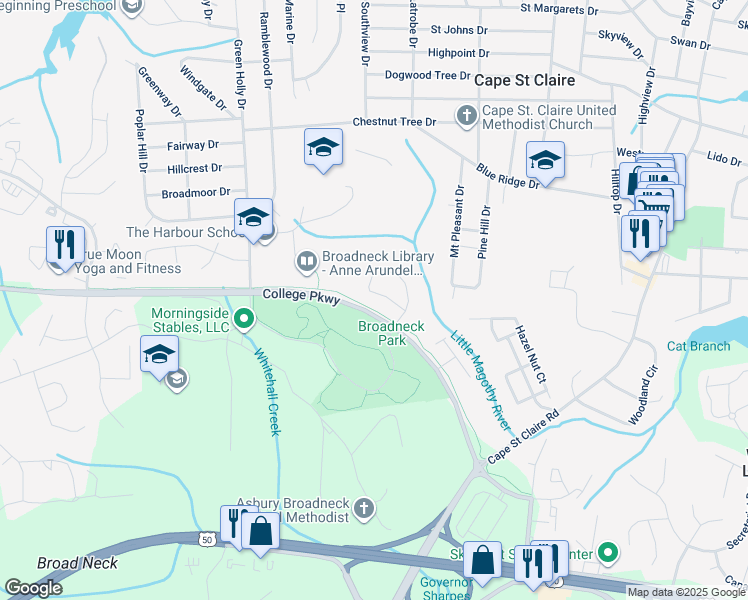 map of restaurants, bars, coffee shops, grocery stores, and more near 1247 Destiny Circle in Annapolis