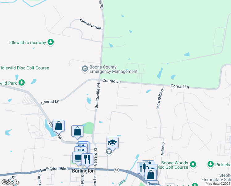 map of restaurants, bars, coffee shops, grocery stores, and more near 5627 Damson Drive in Burlington