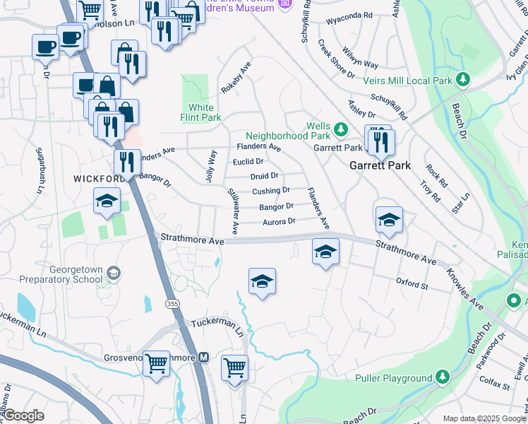 map of restaurants, bars, coffee shops, grocery stores, and more near 5006 Bangor Drive in Kensington