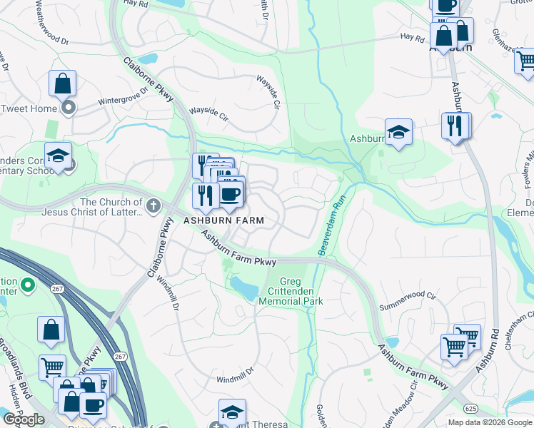map of restaurants, bars, coffee shops, grocery stores, and more near 20963 Timber Ridge Terrace in Ashburn