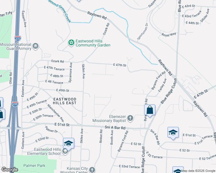 map of restaurants, bars, coffee shops, grocery stores, and more near 4881 Wallace Avenue in Kansas City
