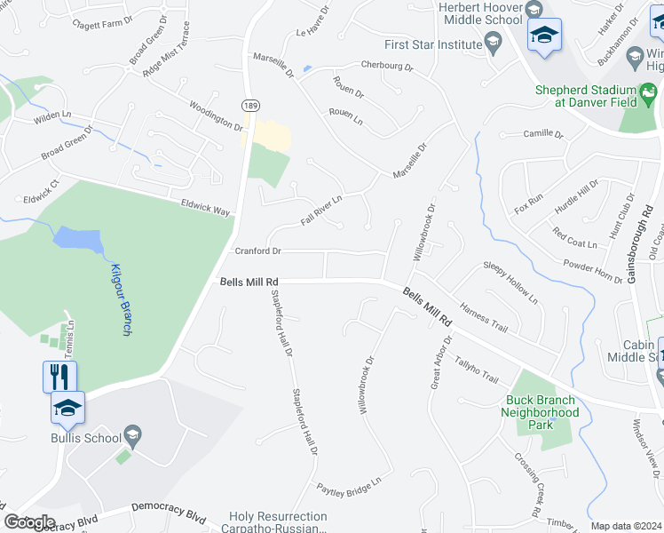 map of restaurants, bars, coffee shops, grocery stores, and more near 10905 Bolton Drive in Rockville