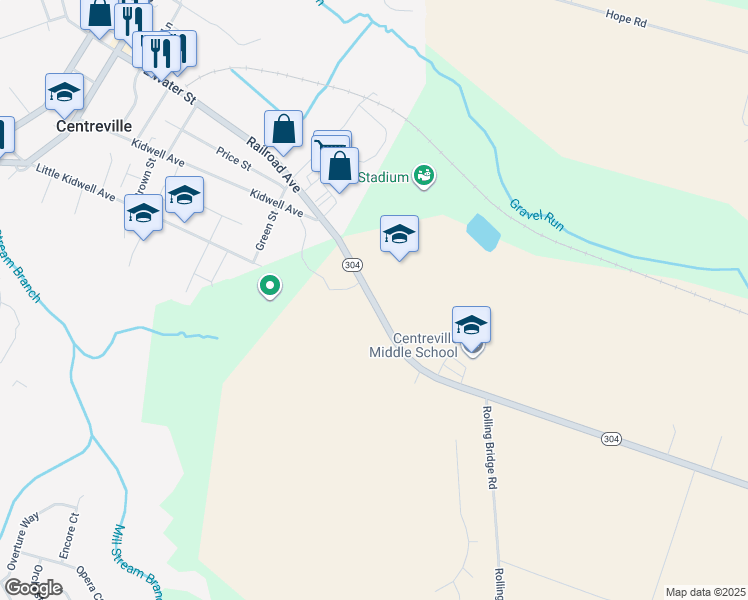 map of restaurants, bars, coffee shops, grocery stores, and more near 125 Ruthsburg Road in Centreville