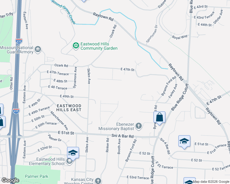 map of restaurants, bars, coffee shops, grocery stores, and more near 4881 Wallace Avenue in Kansas City