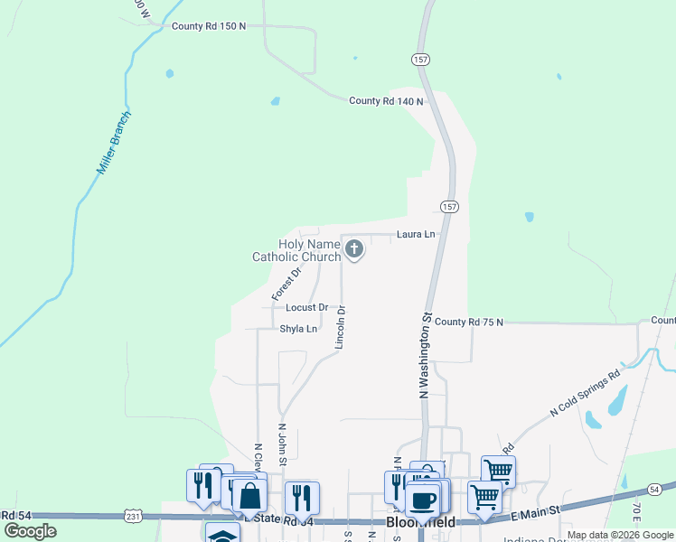 map of restaurants, bars, coffee shops, grocery stores, and more near 691 Lincoln Drive in Bloomfield