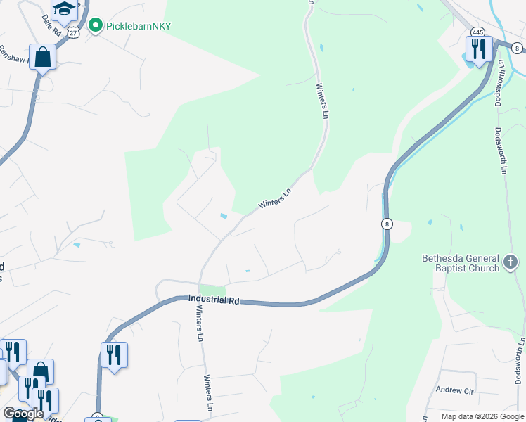 map of restaurants, bars, coffee shops, grocery stores, and more near 4915 Winters Lane in Cold Spring