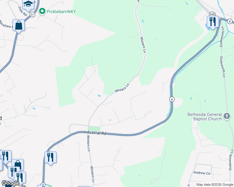 map of restaurants, bars, coffee shops, grocery stores, and more near 4915 Winters Lane in Cold Spring