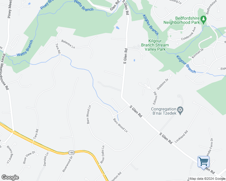 map of restaurants, bars, coffee shops, grocery stores, and more near 11000 South Glen Road in Potomac