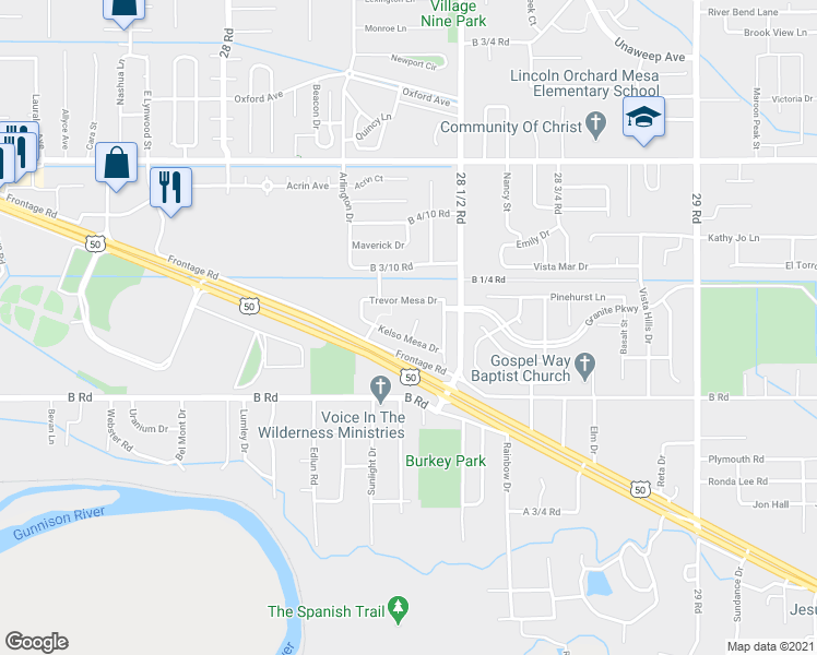 map of restaurants, bars, coffee shops, grocery stores, and more near 215 Monitor Mesa Court in Grand Junction