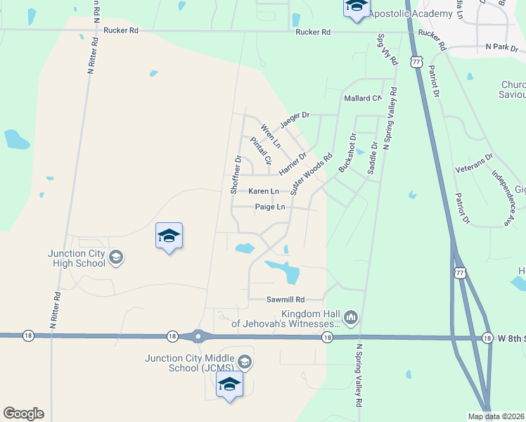 map of restaurants, bars, coffee shops, grocery stores, and more near 1513 Paige Court in Junction City