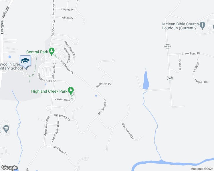 map of restaurants, bars, coffee shops, grocery stores, and more near 20942 Mcintosh Place in Leesburg