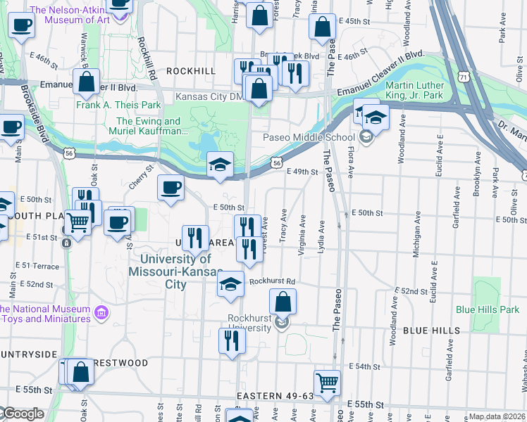 map of restaurants, bars, coffee shops, grocery stores, and more near in Kansas City