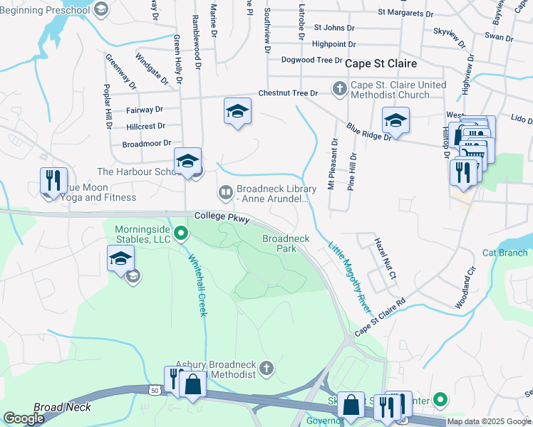 map of restaurants, bars, coffee shops, grocery stores, and more near 1241 Destiny Circle in Annapolis
